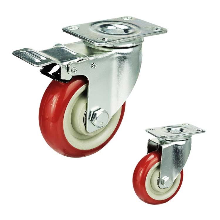 125mm Plate Swivel Ball Bearing Red PVC Medium Duty Casters For Trolleys