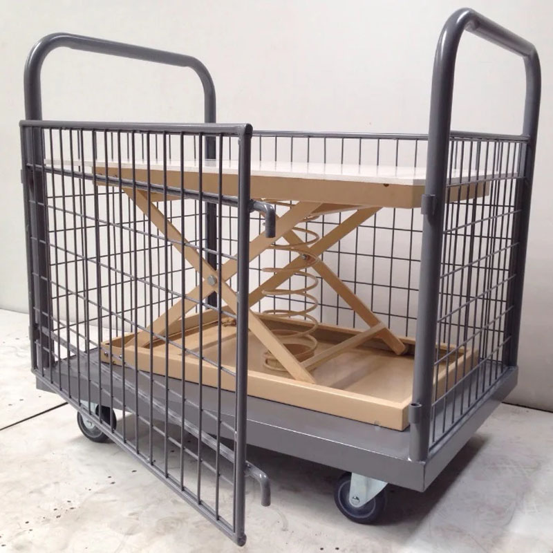 600KG Heavy Duty Industrial Mesh Trolley With One Removable Side